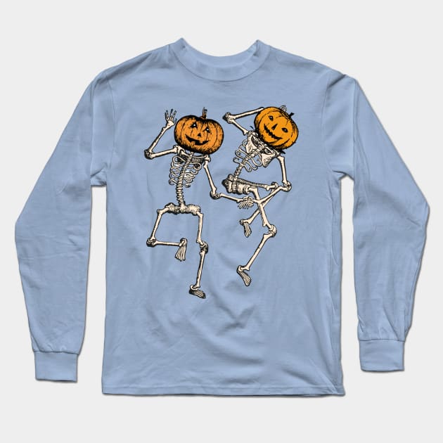 Dancing Pumpkin Head Skeletons Long Sleeve T-Shirt by SWITPaintMixers